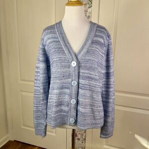 Talbots Petites XL Cardigan Sweater Women Space Dye V-NeckCotton Blend Blue